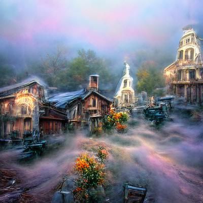 Ethereal Ghost Town in Dreamy Fantasy Style