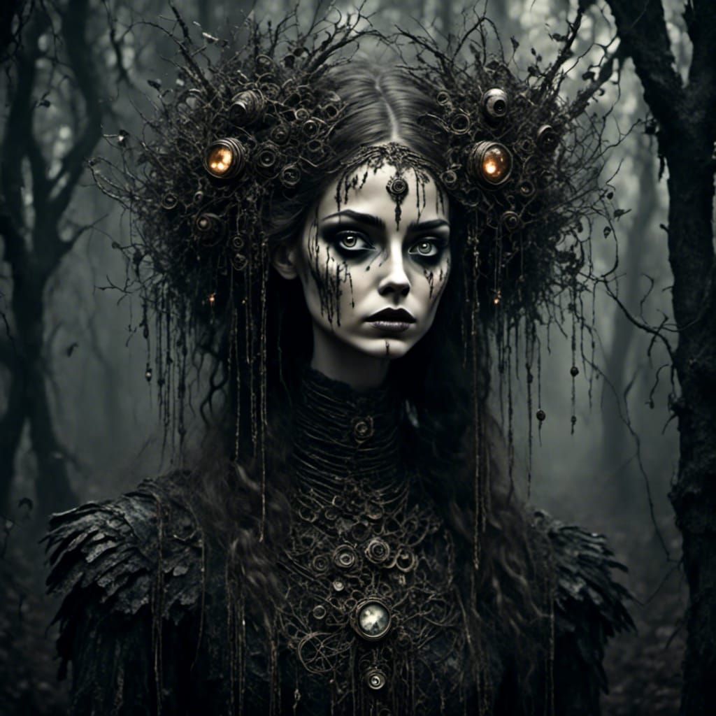 Eerie Creature Eyes in Dark Forest