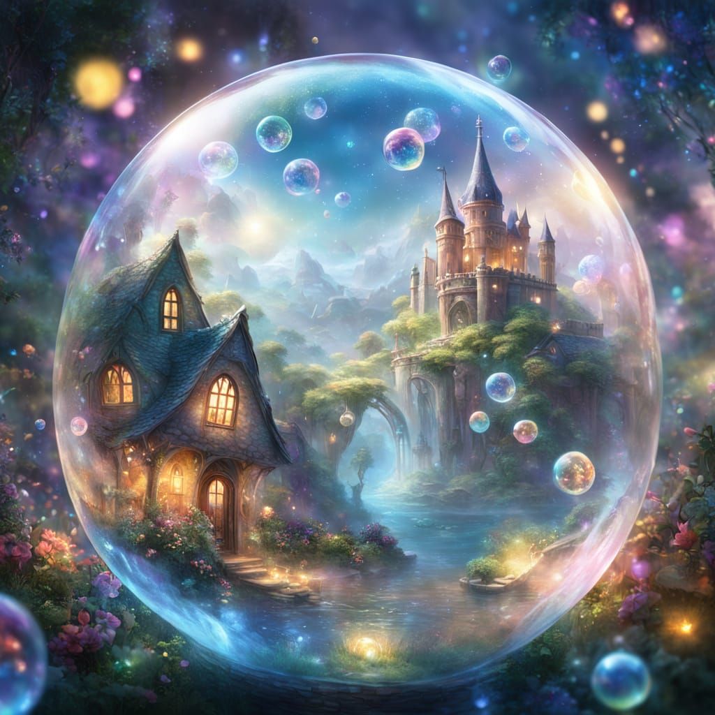 Glass Bubble With Summer Scene and Fairy Lights
