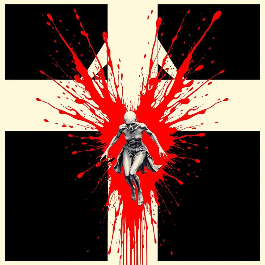 Ethereal Figure Flees Geometric Past in Pop Art Style