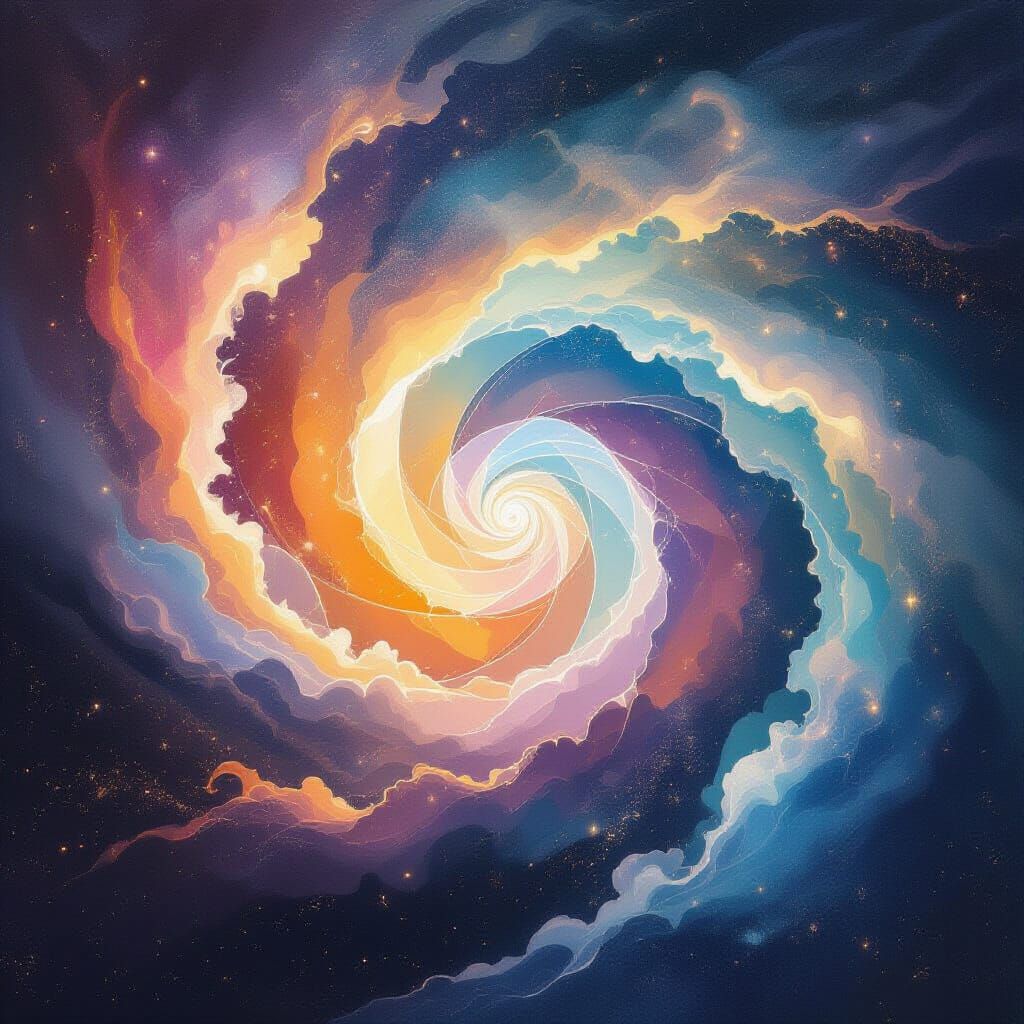 Ethereal Stardust Vortex with Abstract Forms