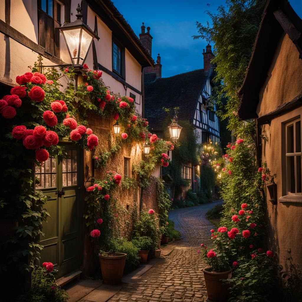 Enchanting Roses Bloom in Cozy Alleyway