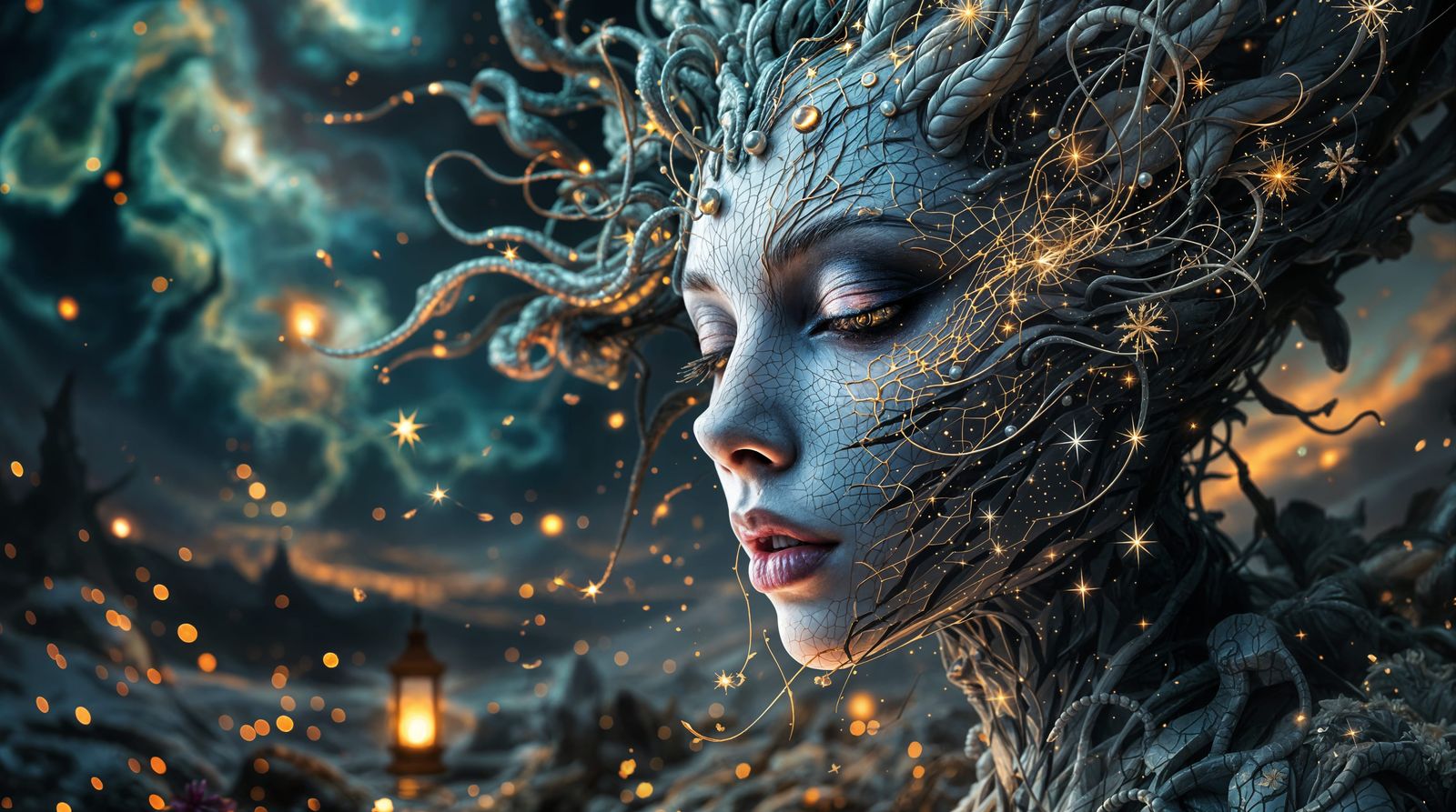 Surreal Portrait of a Lily Goddess in Chaos