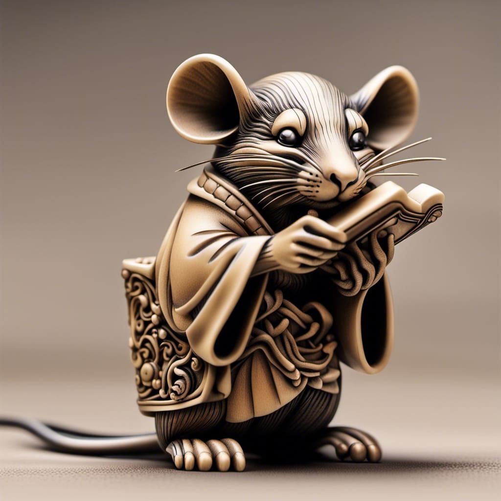 Mouse reading a scroll, in the style of Masanao of Kyoto