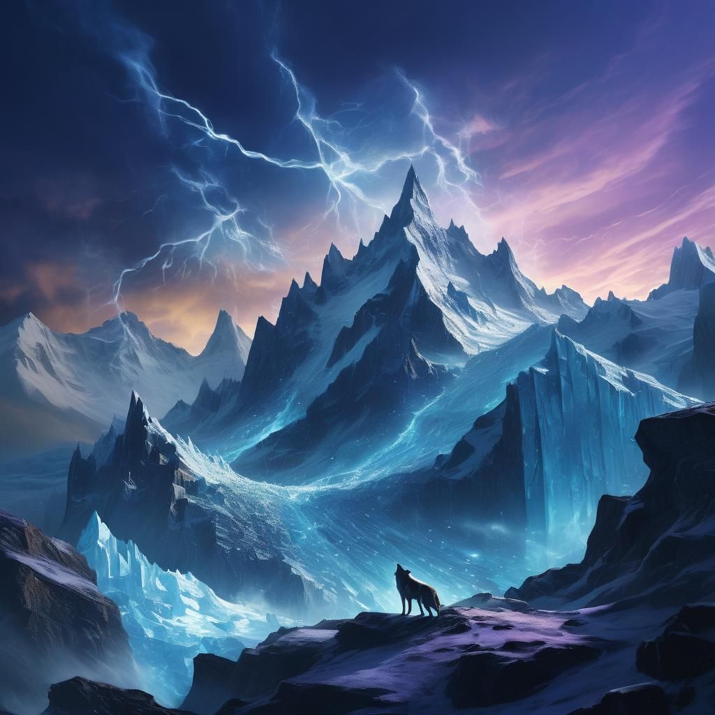 Fairies Defend Night City on Glaciers in Dreamlike Surrealis...