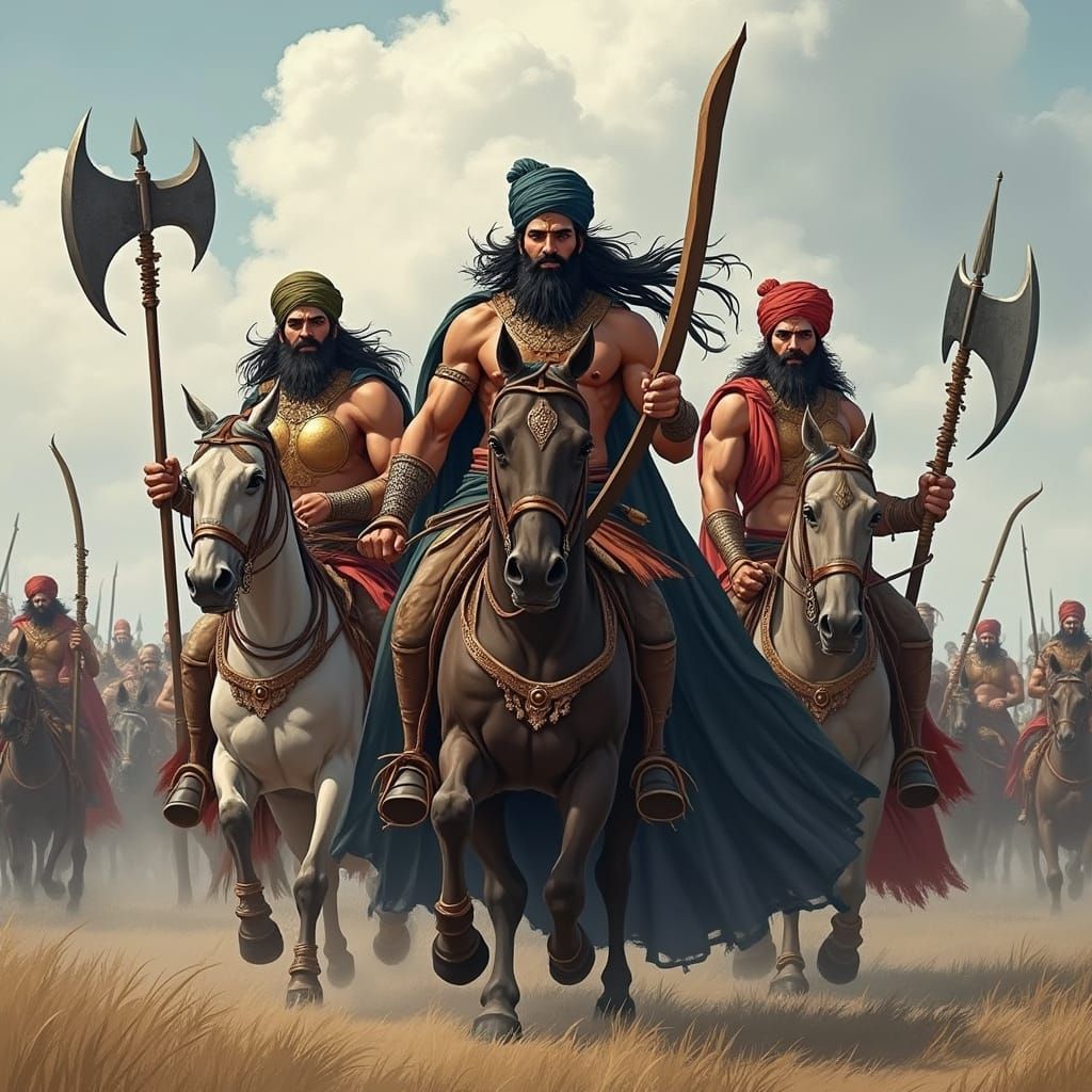 Vedic Warriors on Horseback in Studio Trigger Anime Style