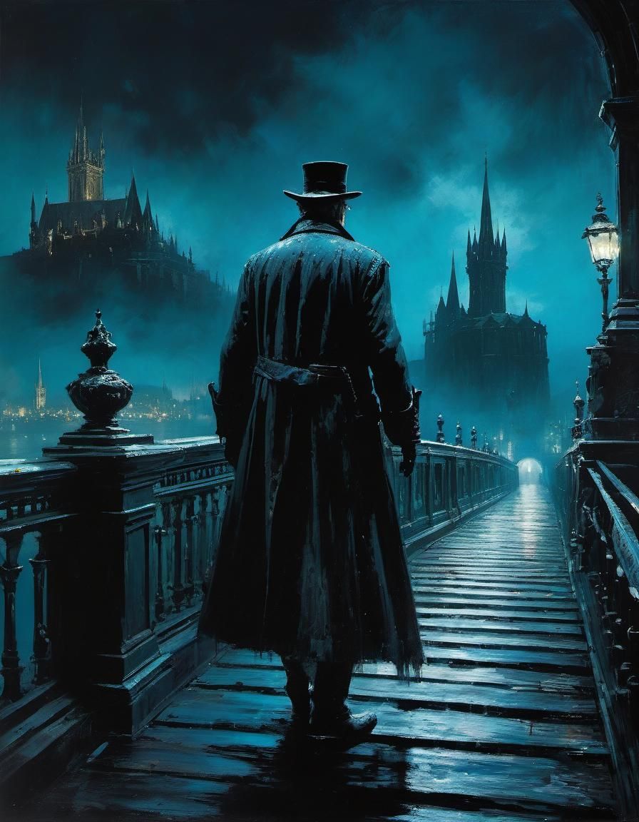 Gothic Castle at Night in Chiaroscuro Style