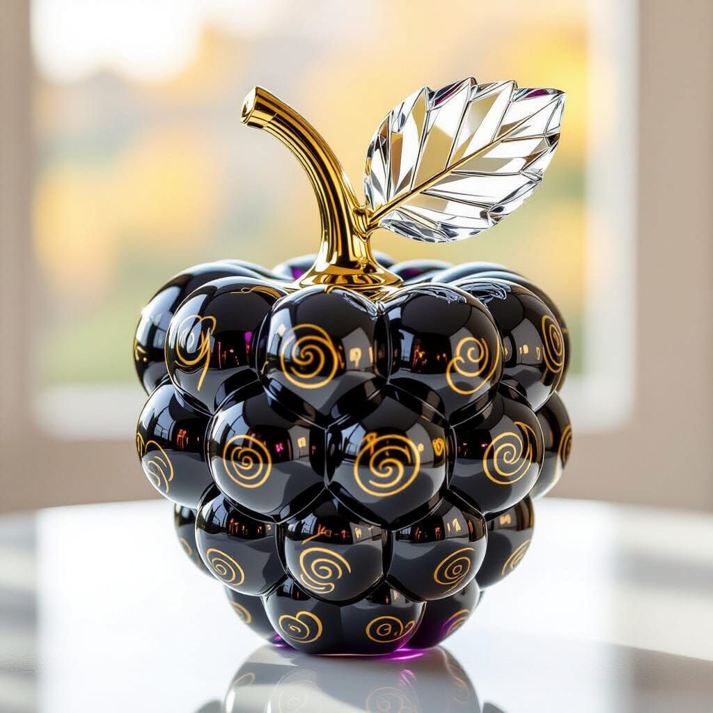 Elegant Glass Grapes Sculpture with Golden Swirls