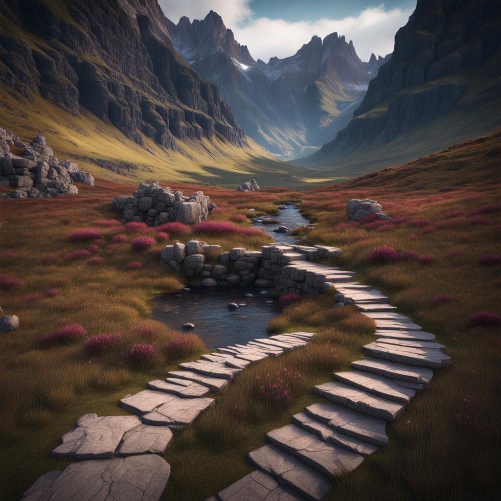 Pathway to Scotland's Fairy Pools: Detailed Matte Painting