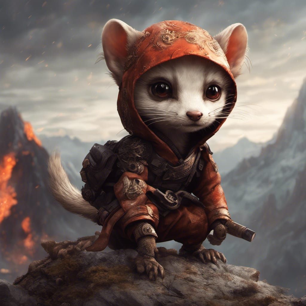 Chibi Ninja Weasel by a Volcano