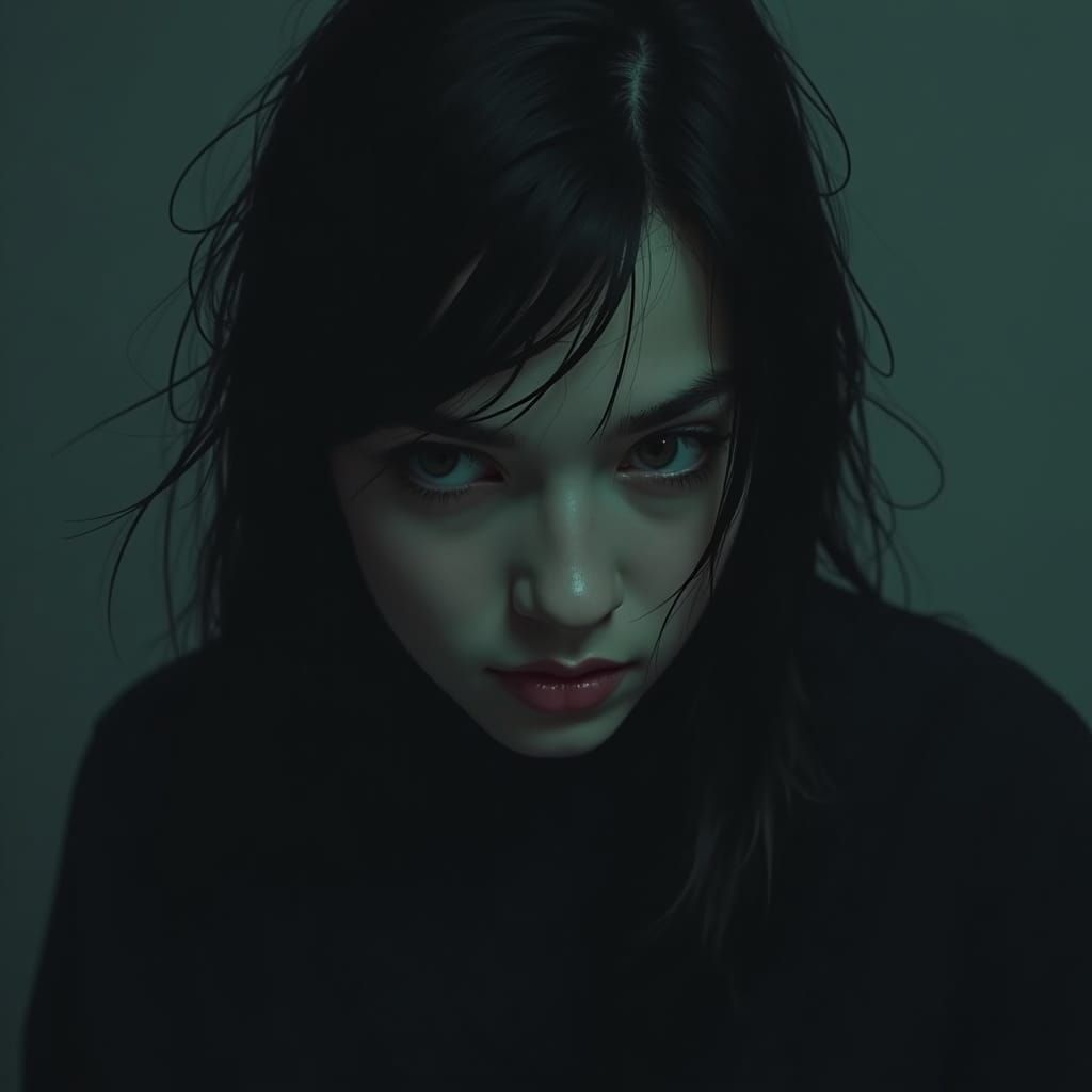 Introspective Woman Portrait in Digital Art Style