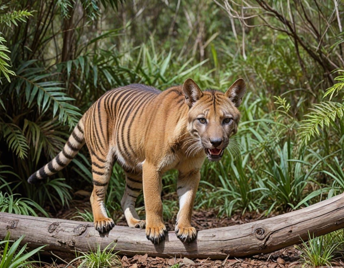 Rare Tasmanian Tiger Hiding in the Wilderness