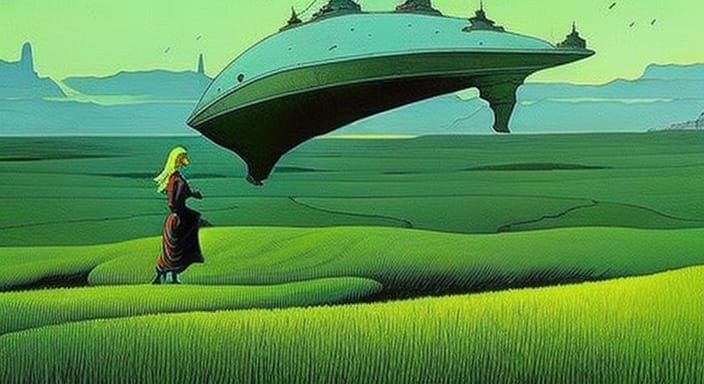 Surreal Dark Fantasy Scene: A Moebius-Inspired Masterpiece