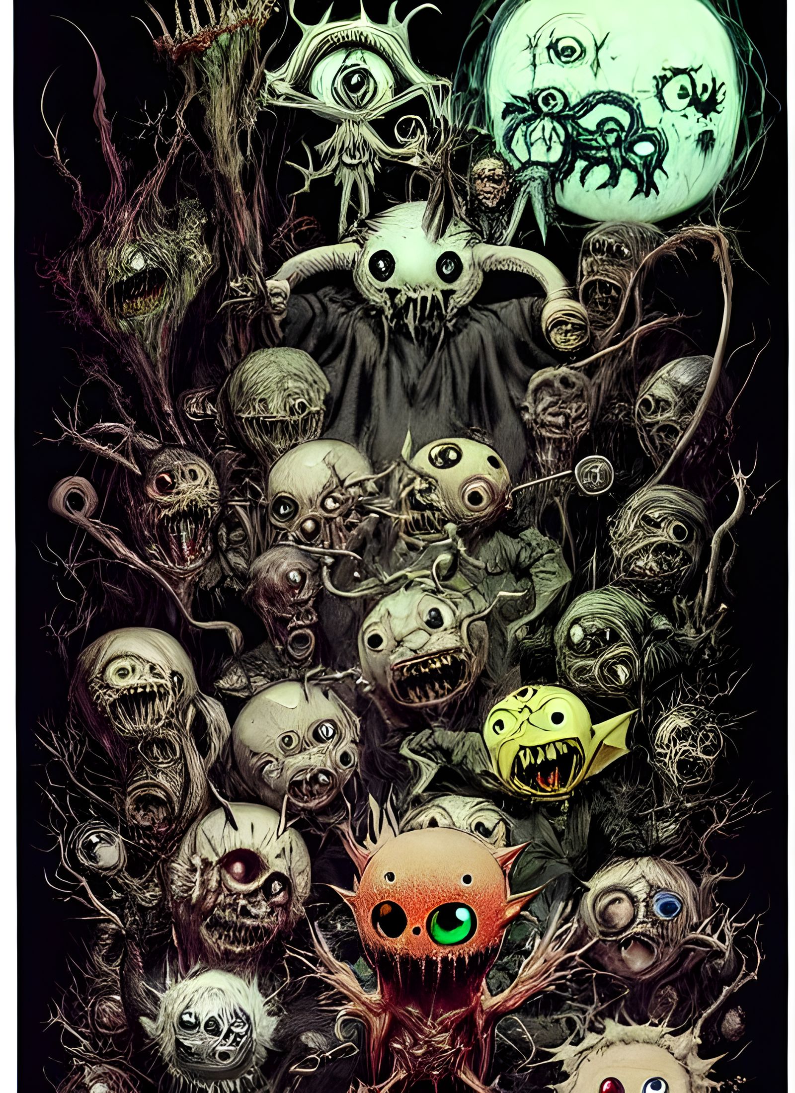 Chibi Eldritch Pokemons in Sinister Cartoon Style