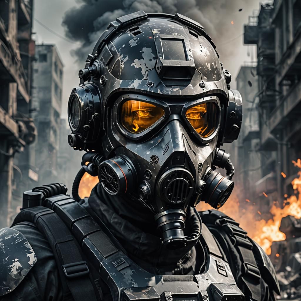 Futuristic Soldier in Angular Armor Portrait