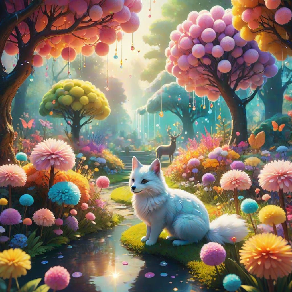 Enchanted Pom Pom Garden in Vibrant Digital Art