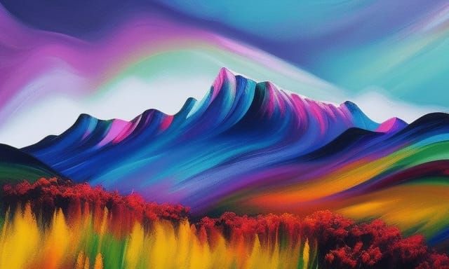 Misty Mountain Landscape in Gouache Art Style