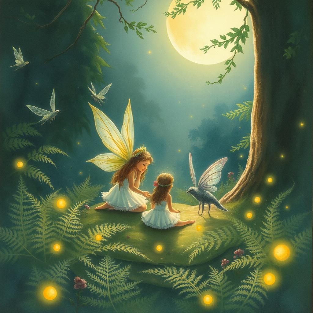 Ethereal Fairy Gathering in Moonlit Forest