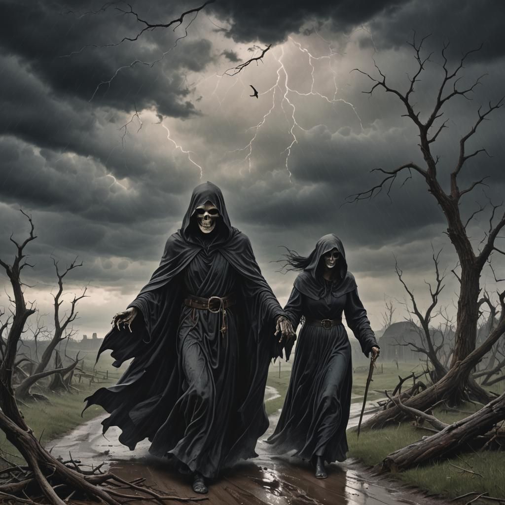 The Grim Reaper Leads a Woman into the Beyond