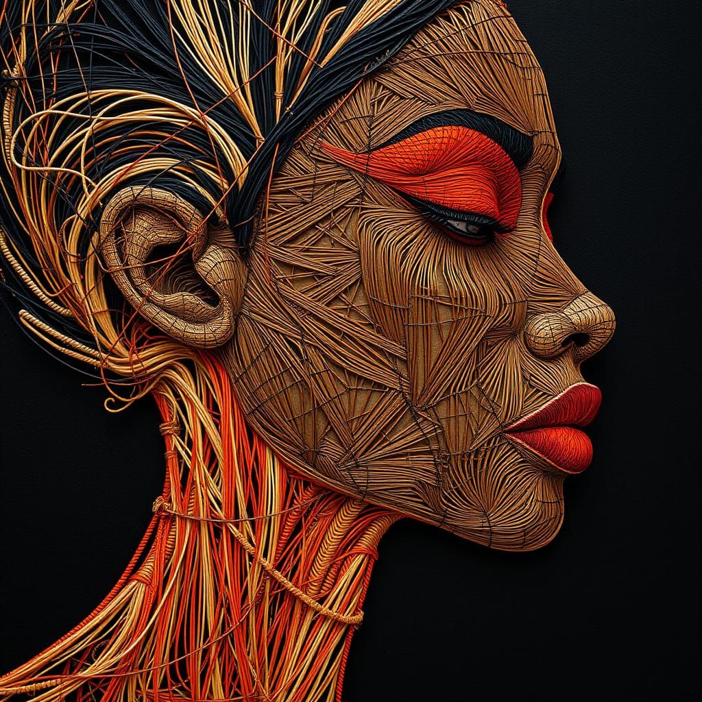 Wire Portrait of Woman in Side Profile with Vibrant Threads ...