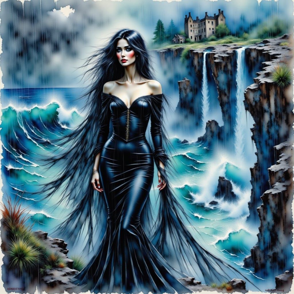 Gothic Widow Stands Unbroken in the Stormy Night