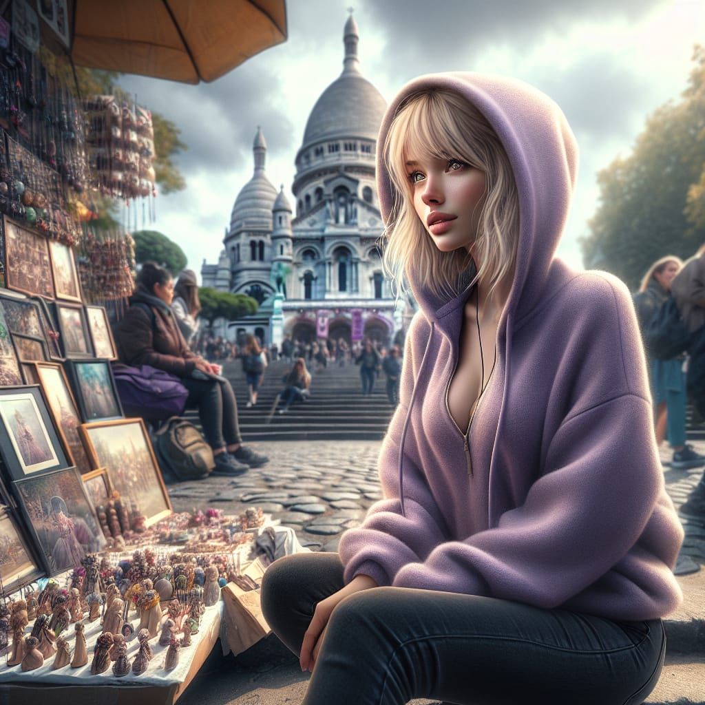 Parisian Street Vendor at Sacre-Coeur as Matte Painting