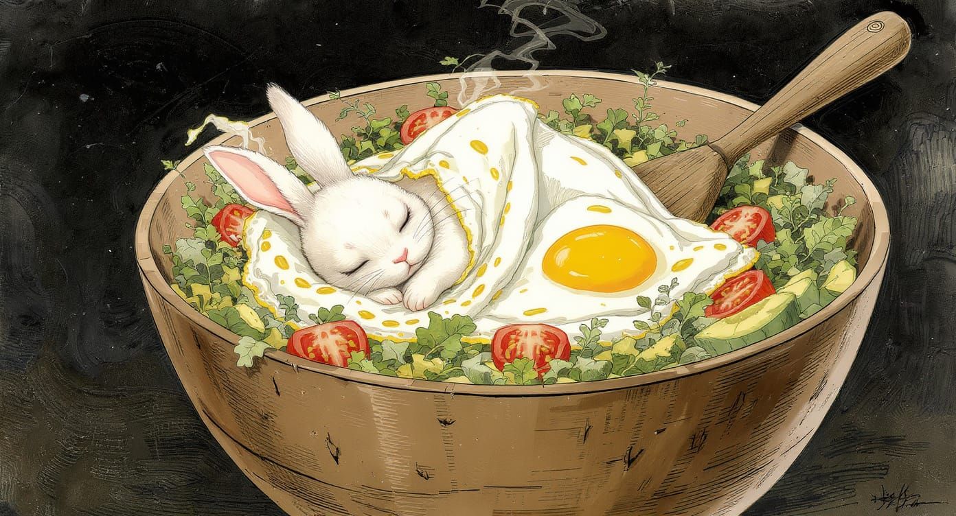 Bunny Sleeps Under Egg Blanket in Salad Bowl