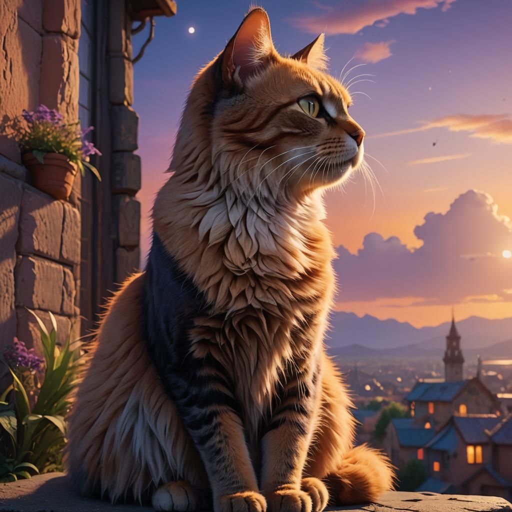 Beautiful Cat Silhouetted Against a Sunset