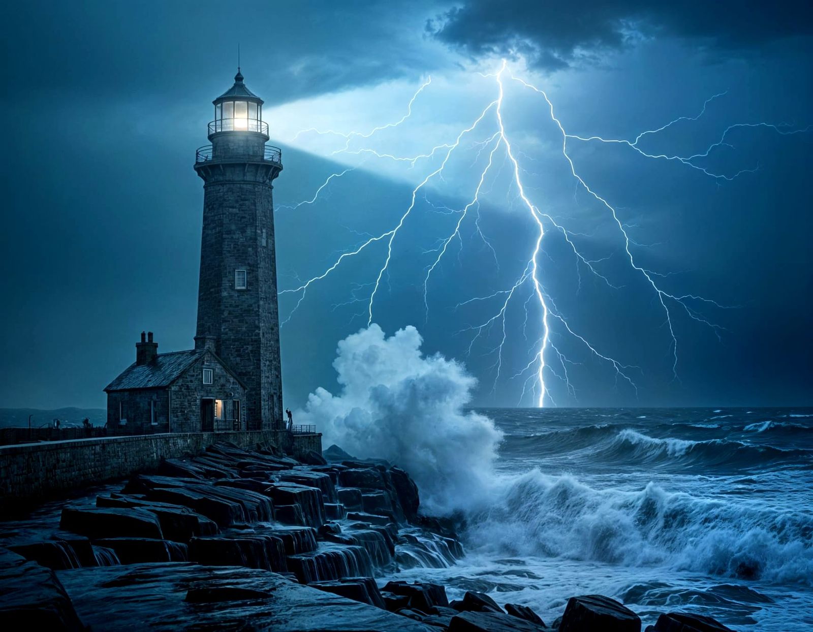Lighthouse Against Stormy Seas in Filmic Style