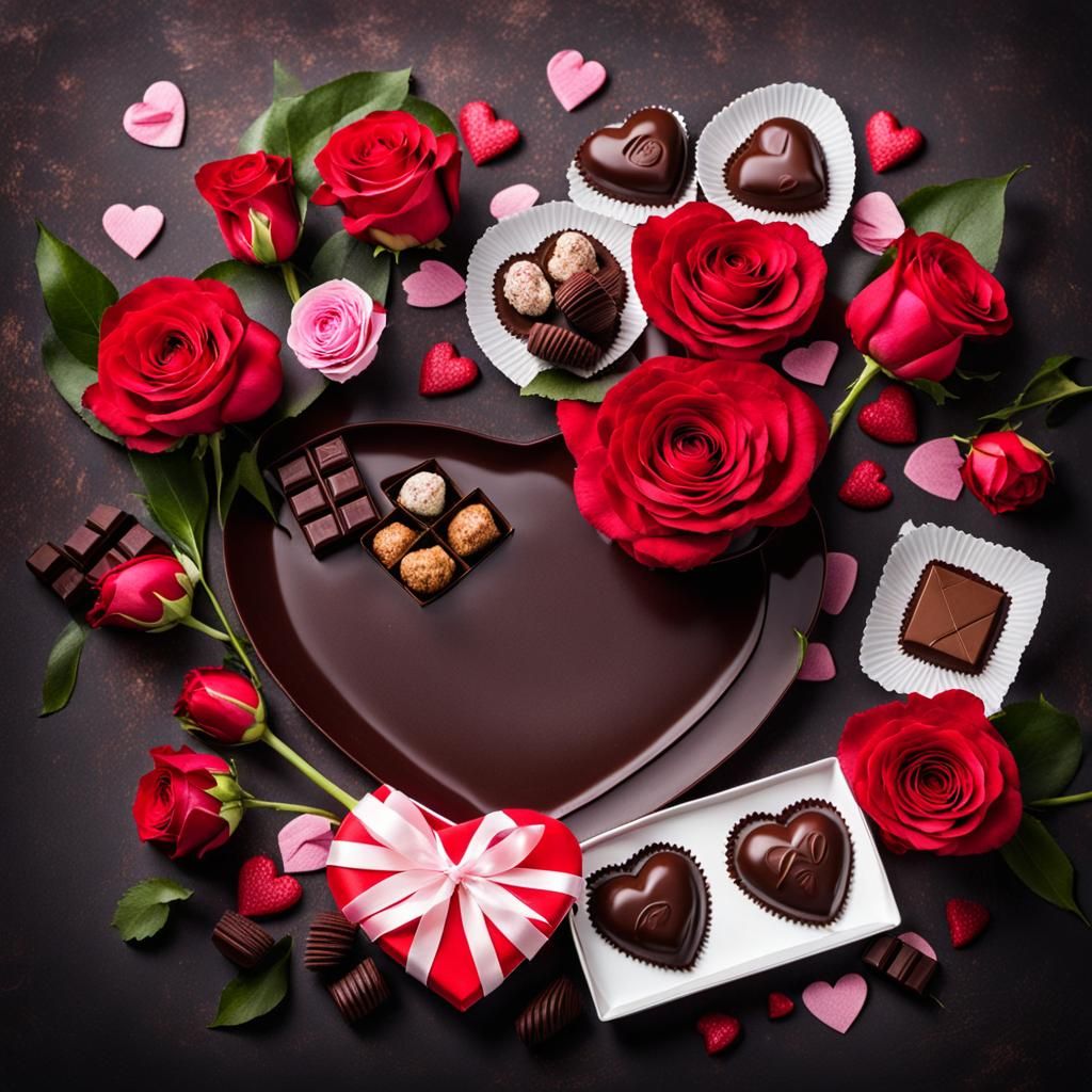 Valentine's Day: Flowers and Chocolates Display