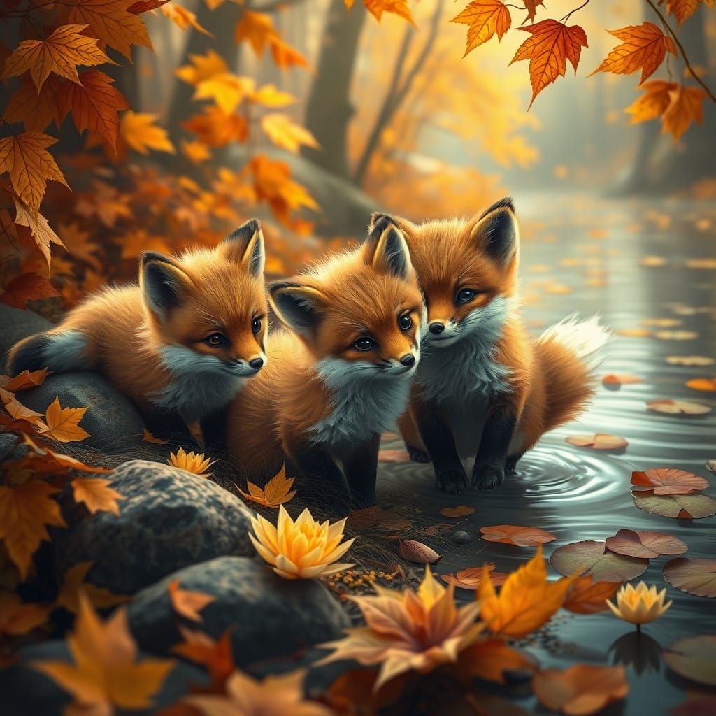 Whimsical Foxes Frolic in Autumn Wonderland