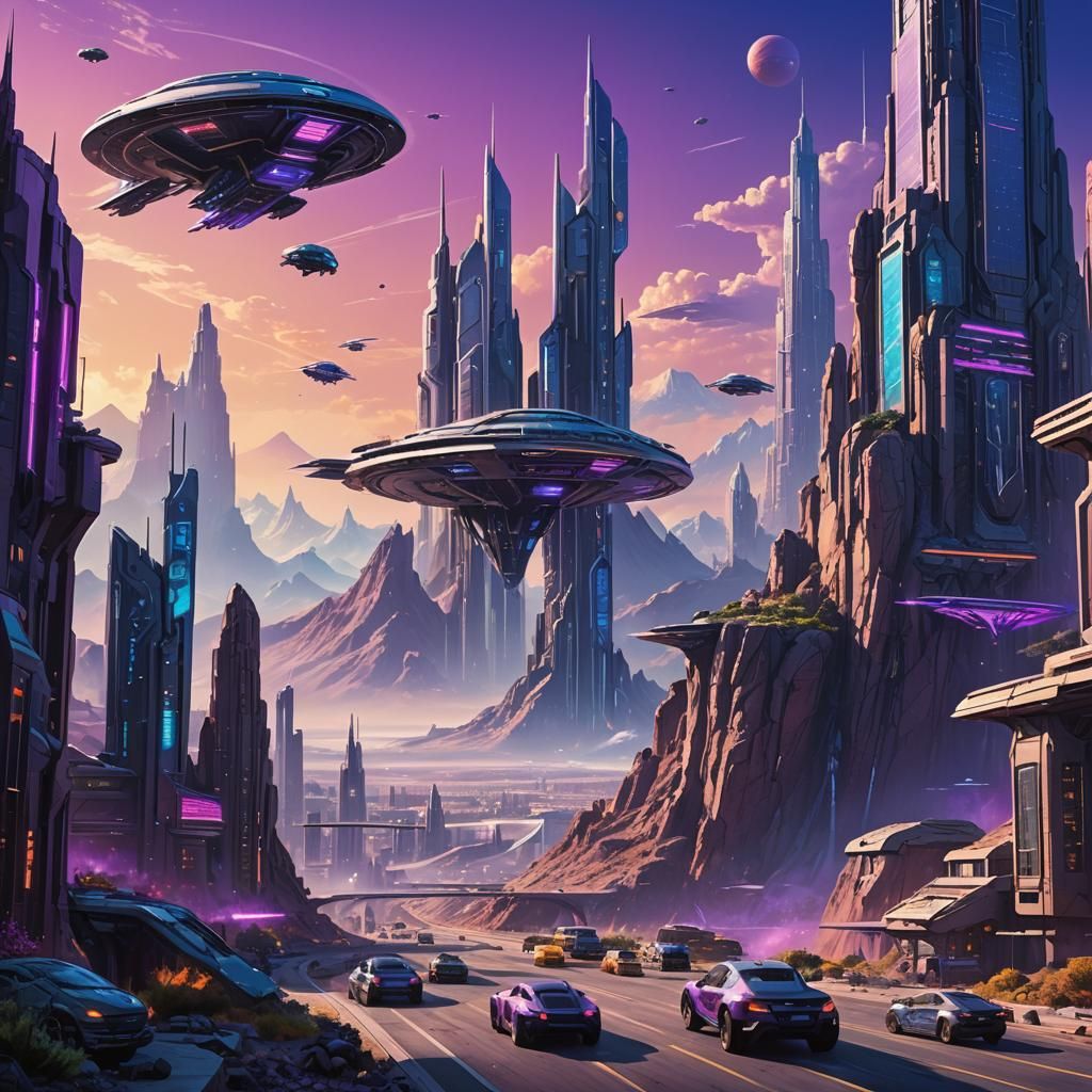 Hyperrealistic Sci-Fi Cityscape on Alien Planet
