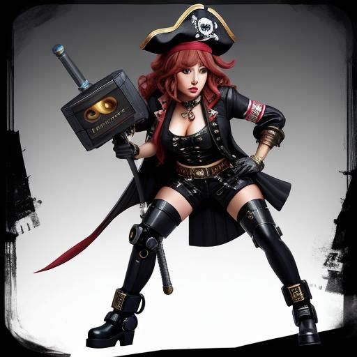 Female Robot Pirate in Digital Art Style