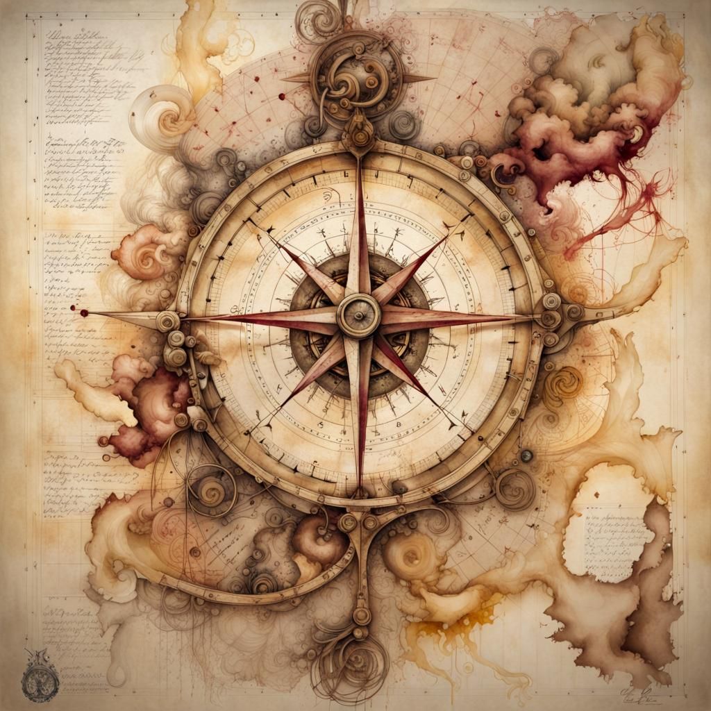 Renaissance Compass Plan on Parchment Scroll