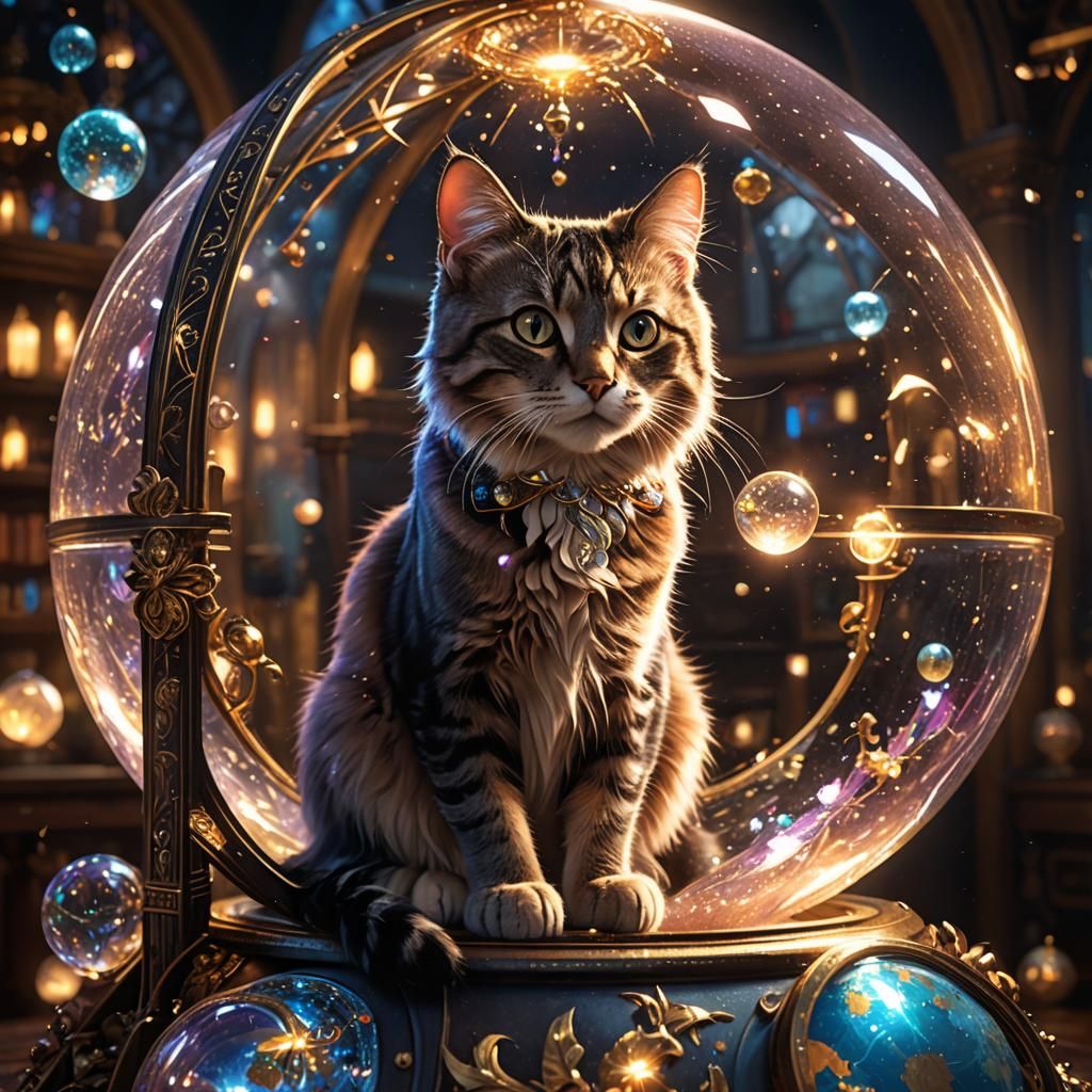 Magic Cat in Globe with Sparkling Particles