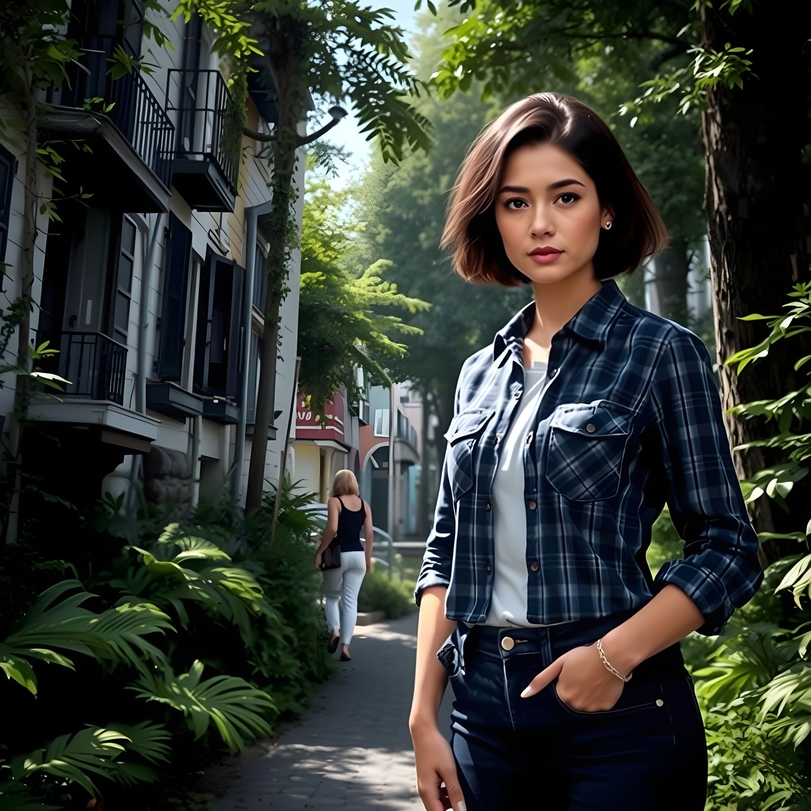 Confident Latina Woman in Flannel Shirt and Jeans, Inspired ...