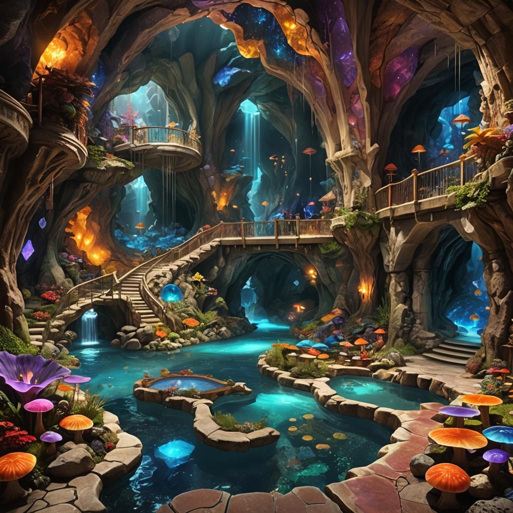 Underground Gemstone Grotto with Hogwarts Common Room