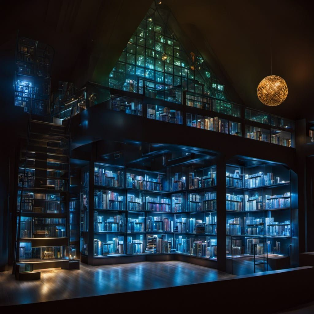 Enchanted Glass Library in Celestial Ambiance