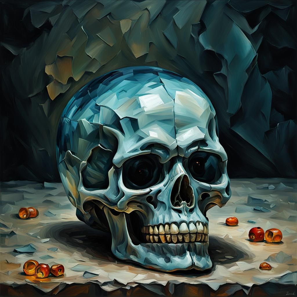 Impressionist Glass Skull in Gothic Style