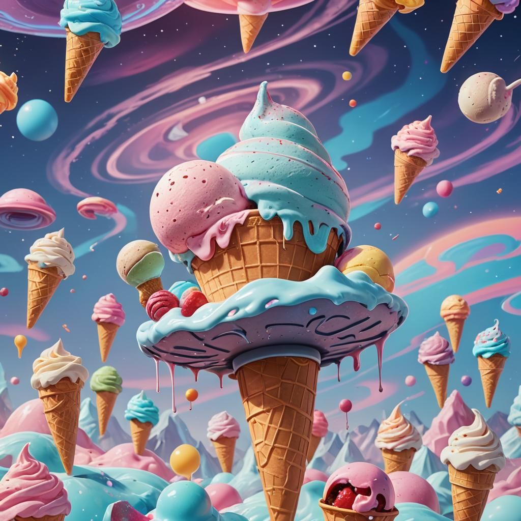 UFO Ice Cream Delivery in Stylized Digital Art