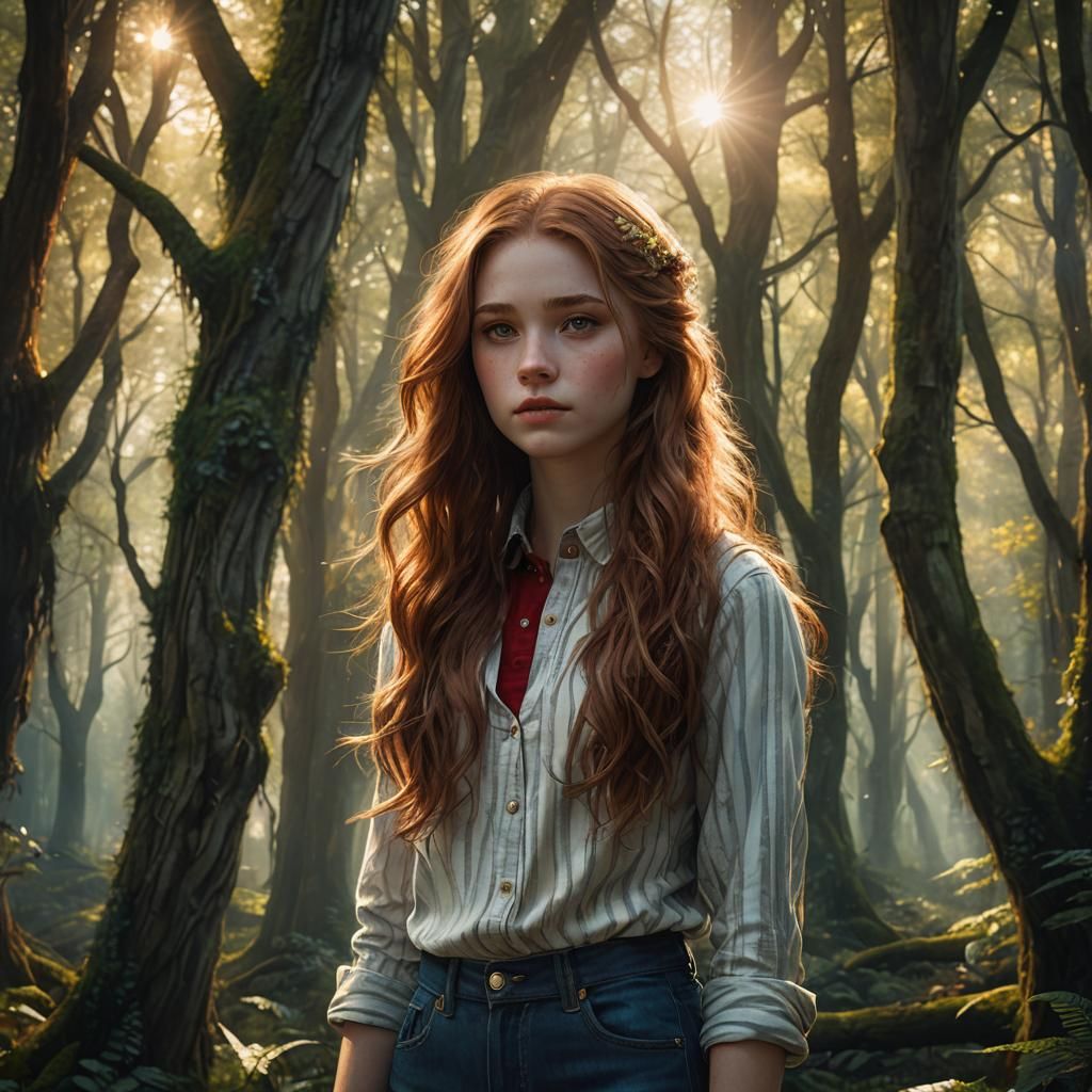 Girl in Mystical Forest: Fantasy Concept Art