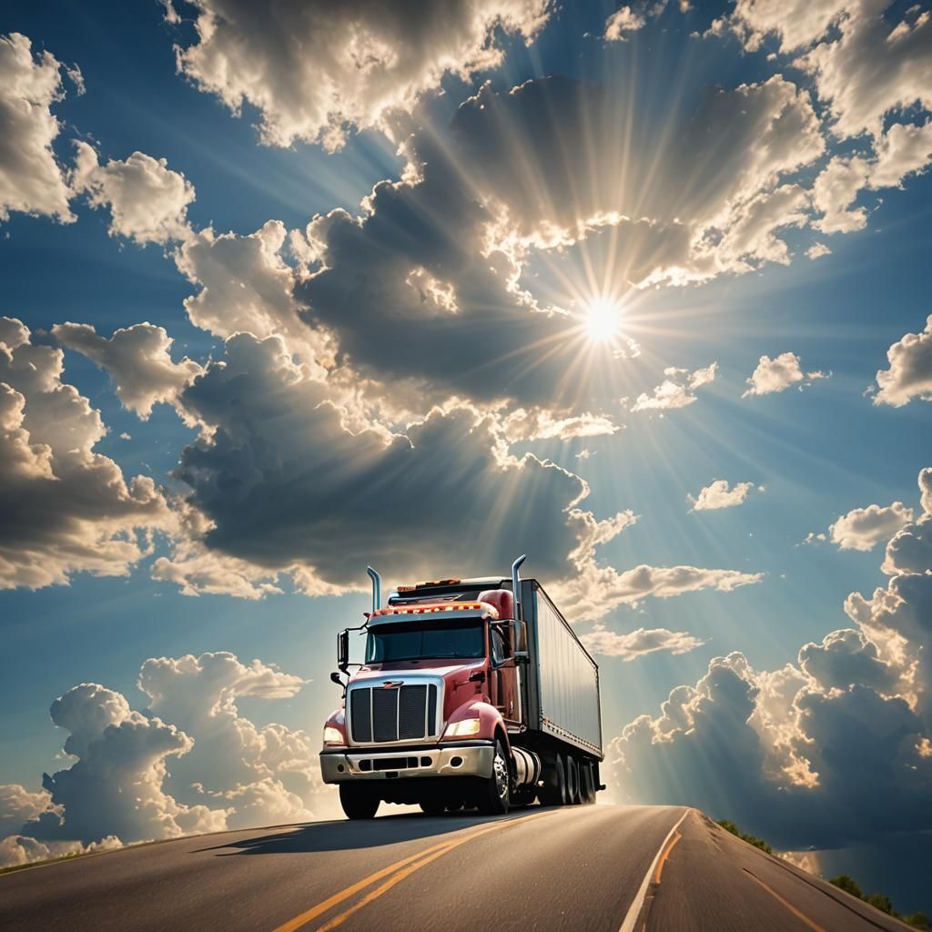 Semi Truck Ascends to Heaven in Divine Light