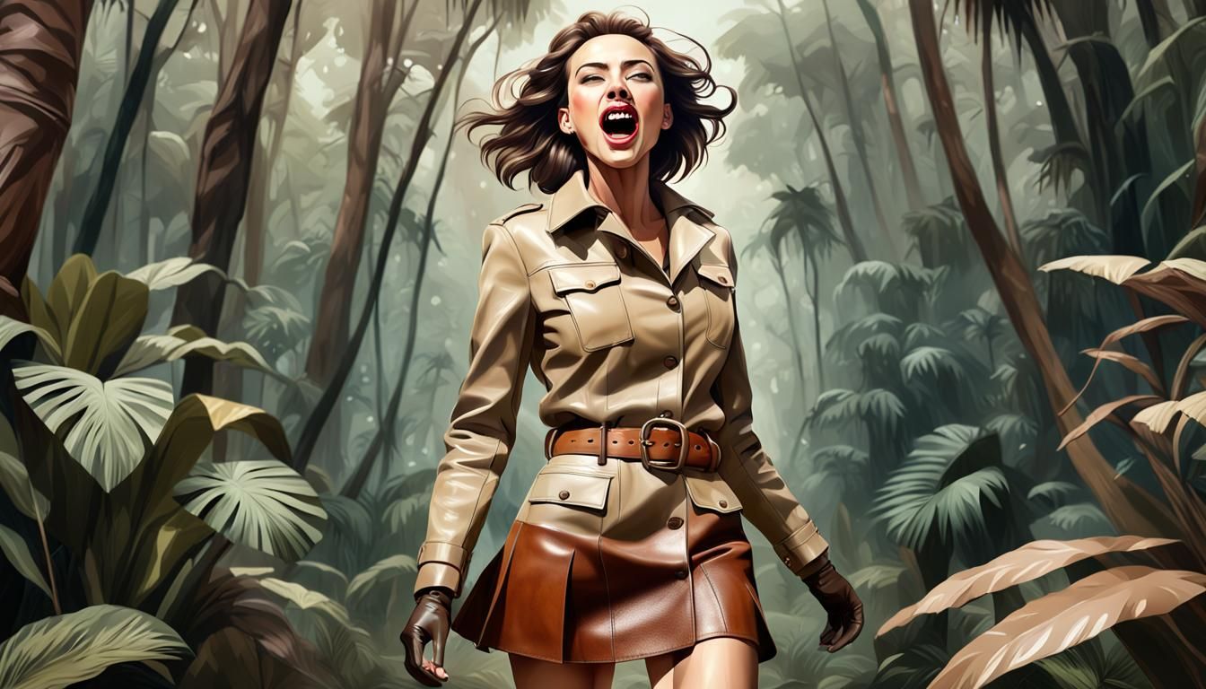 Woman Screaming in Tropical Forest: Hyperrealistic Splash Ar...