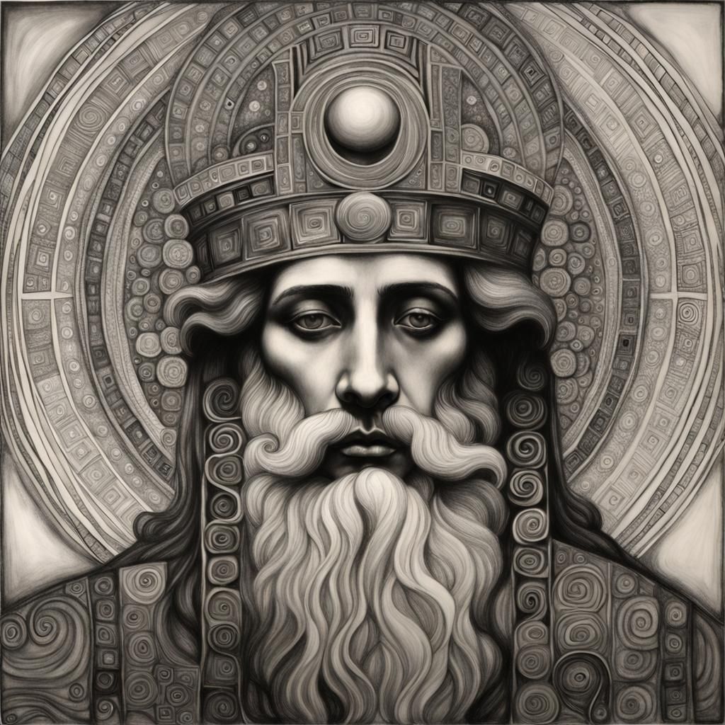 Elegant Charcoal Drawing of God in Klimt Style