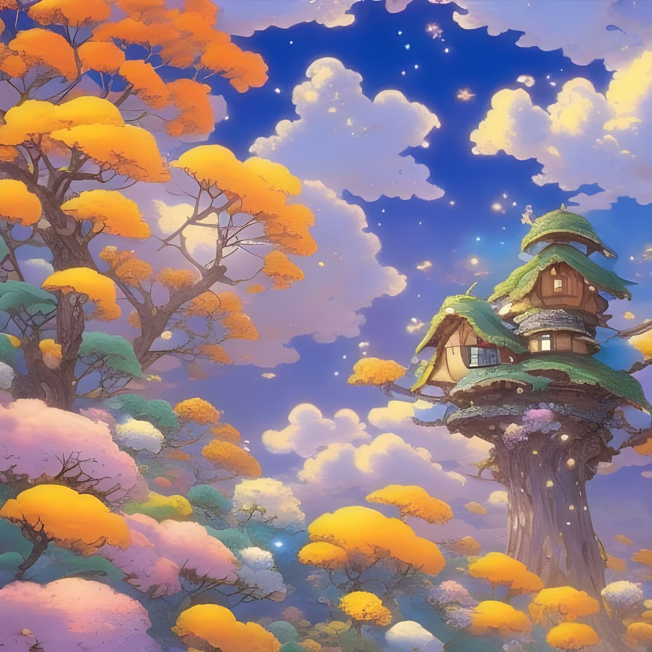 Fantasy Landscape with Whimsical Treehouse