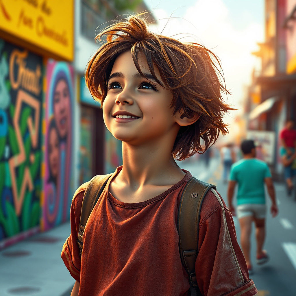 Boy on Ipanema Beach in Hyperrealistic Style