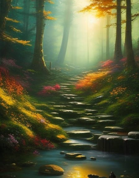 Enchanted Forest Home as Impasto Oil Painting