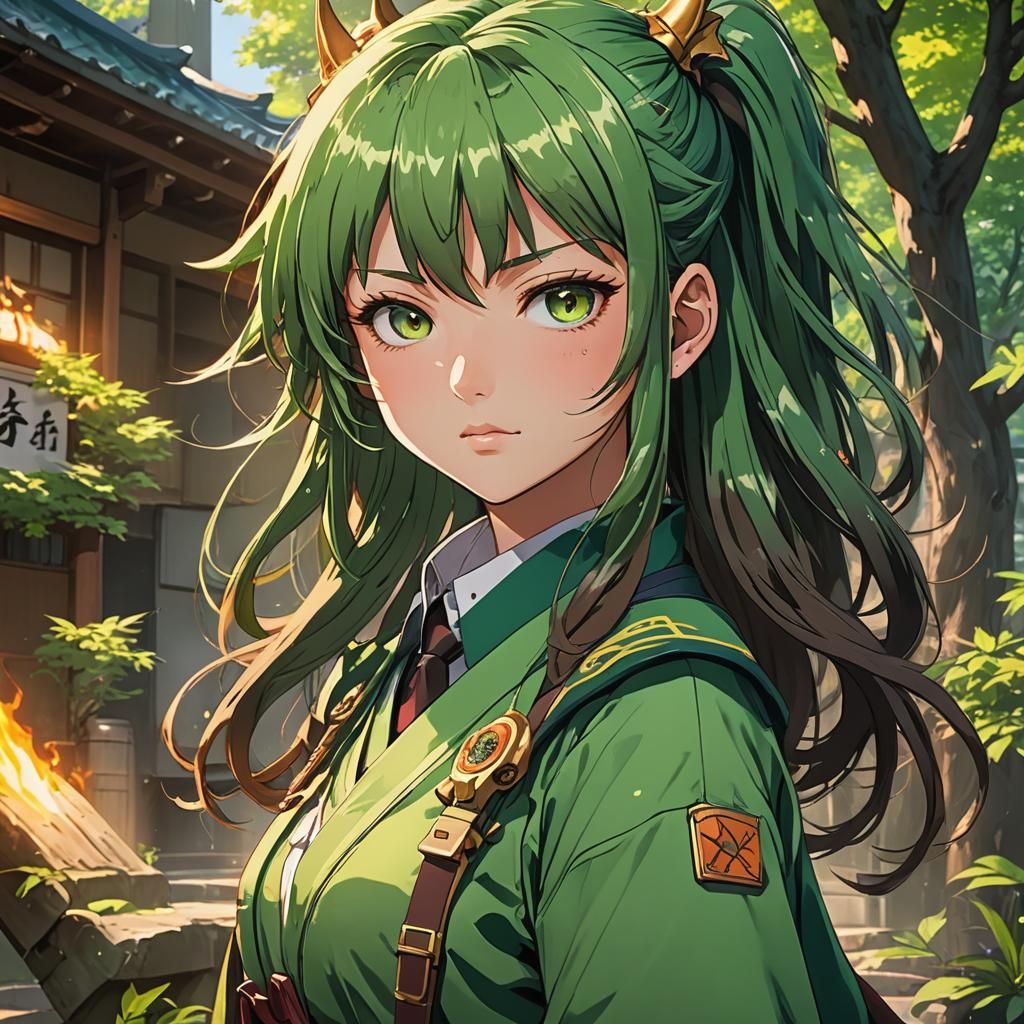 Anime Girl in Corps Uniform with Green Haori