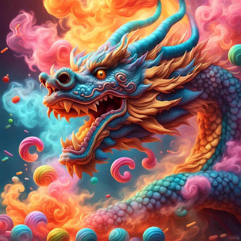 Smokey Chinese Dragon in Candy Art Style