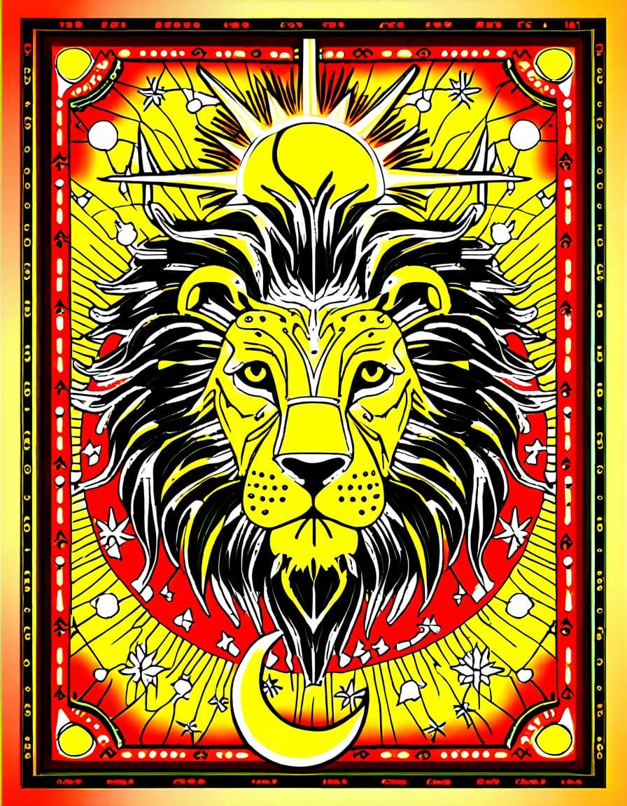 Majestic Lion Mandala Coloring Page with Watercolor and Gold...